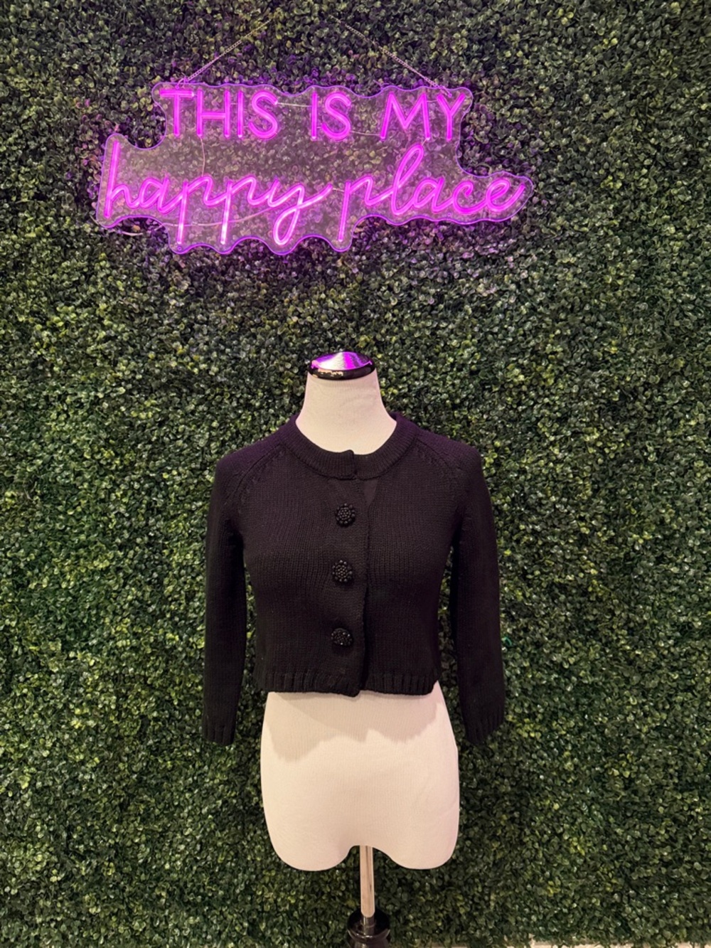 White House Black Marker Black Cropped Button-Front Cardigan